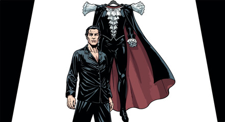 Man in Suit and Floating Suit with Cape Illustration