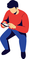 Man Red Shirt Blue Pants Using Smartphone Isometric Illustration