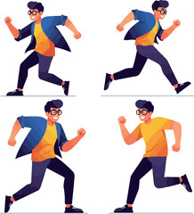 Man Running In Blue Jacket Yellow Shirt And Dark Pants Pixel Art