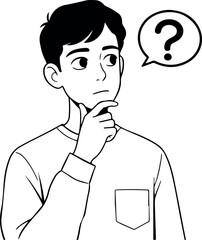 Man Thinking With Question Mark Thought Bubble Minimal Illustration