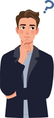 Man Thinking With Question Mark Above Head Minimal Illustration