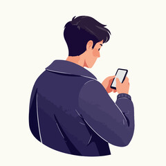 Man Using Phone Minimalist Illustration With White Background