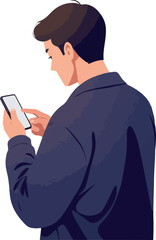 Man Using Smartphone With Pixelated Effect Isolated White Background