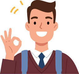 Man Wearing Maroon Sweater and Blue Backpack Gives Okay Sign