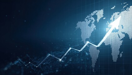 a digital background with an upward-trending graph and world map, representing global business growth and connectivity Generative AI