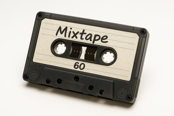 Naklejka premium Vintage cassette tape with detailed label on white background
