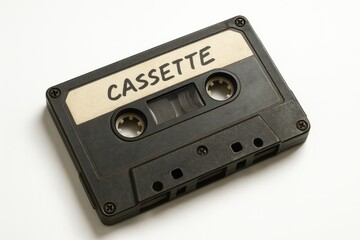 Obraz premium Vintage cassette tape with detailed label on white background