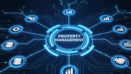 Property management concept shown on a futuristic digital interface with network connections - Powered by Adobe