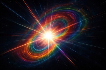 Obraz premium Speed of Light Visualization Through Prismatic Rainbow Spectrum Burst Showing Photons Traveling at Maximum Velocity Through Space Time Continuum