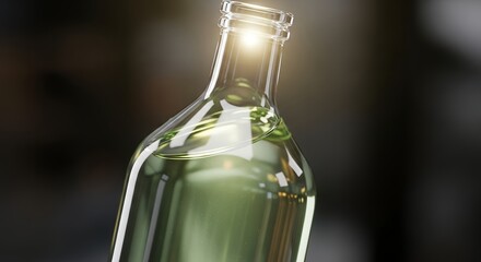 Close-up of a clear glass bottle with a bright light shining from its opening, creating a luminous effect.
