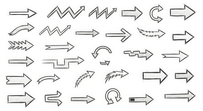 Collection Of Hand Drawn Arrows In Various Styles And Directions On A White Background