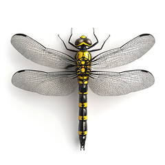 Top view of dragonfly with intricate wings and vibrant yellow and black colors, showcasing its detailed anatomy and beauty