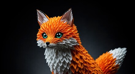 Naklejka premium Vibrant Fox Portrait: A striking fox portrait, showcasing its distinctive orange fur and piercing eyes, set against a dark background, this image captures the fox's charm.