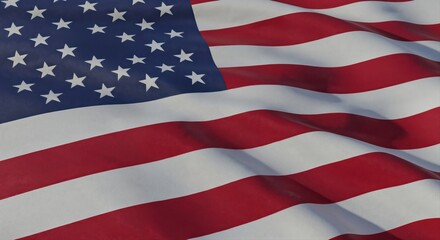 American Flag in the Breeze: The vibrant flag of the United States billows gracefully in the wind, with its red stripes and white stars. A symbol of freedom and unity.