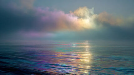 美しい虹色に光る雲と海のイメージ風景
