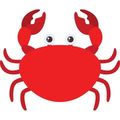 A bright red crab with large claws and a cheerful expression against a clean white background perfect for summer or aquatic themes