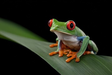 Fototapeta premium Educational image showcasing striking appearance of nocturnal tree frog in natural habitat