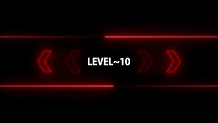 Neon Red Arrows and Horizontal Lines Frame Text Level 10 on Black Background gaming video game - Powered by Adobe