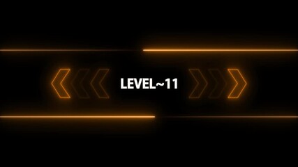 Neon Orange Arrows and Horizontal Lines Frame Text Level 11 on Black Background gaming video game - Powered by Adobe