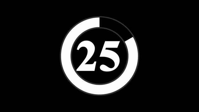 Countdown timer from 30 to 0 seconds real time. Modern flat design of countdown isolated on transparent animation alpha channel on a black background. 4k animation.