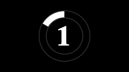 Countdown timer from 6 to 0 seconds real time. Modern flat design of countdown isolated on transparent animation alpha channel on a black background. 4k animation.
