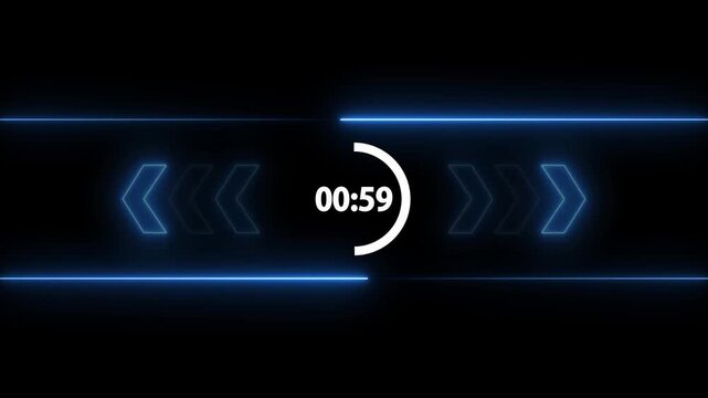 Neon Blue Arrows and Timer Display with Horizontal Lines on Black Background countdown clock