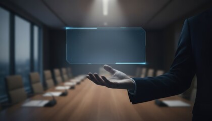 Business Professional Interacting with Futuristic Holographic Display
