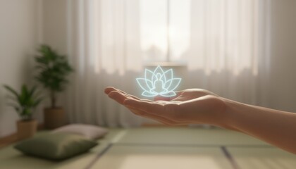 Digital Lotus Hologram Calm Minimalist Setting