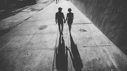 Shadows of two people holding hands symbolize connection love and companionship representing intimacy trust and the quiet bond shared between individuals in subtle light