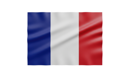 French Flag Waving Fabric Texture Blue White Red Vertical Stripes Subtle Shadows Isolated Transparent Background