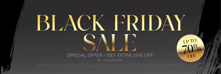 Black friday sale golden banner layout design