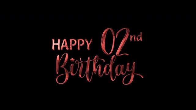 2nd happy birthday text animation in red metallic effect. suitable for birthday celebrations, social media posts, and greeting cards. Includes alpha channel for any background.