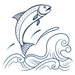 Salmon leaping out of water, a hand drawn vector illustration isolated