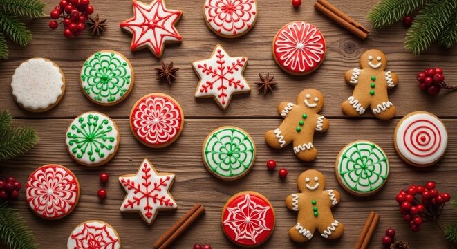 Top view of assorted Christmas cookies