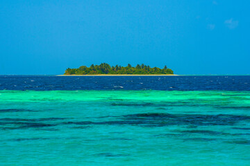 Summer vacation, holiday amazing nature. Relax paradise, Maldives. Tropical island beach landscape exotic shore coast. Tranquil closeup calm sea water waves with palm trees. Beautiful Panorama. 