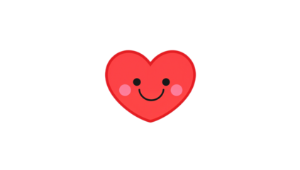 A cute, smiling red heart illustration with rosy cheeks, representing love and happiness in a simple, cheerful style