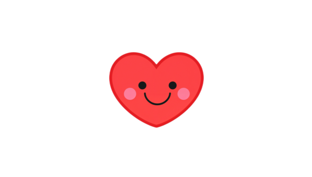 A cute, smiling red heart illustration with rosy cheeks, representing love and happiness in a simple, cheerful style