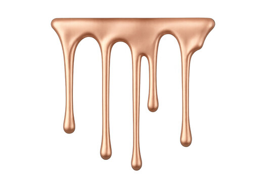 Rose gold metallic liquid dripping, abstract glossy paint flowing down, melting liquid texture on transparent background - Powered by Adobe