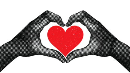 Heart Hands Illustration Digital Art Featuring a Red Heart and Gesturing Hands