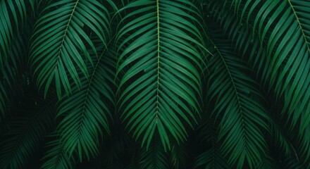 Fototapeta premium Lush Green Palm Leaves Tropical Foliage Background.