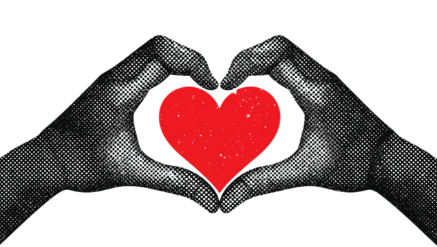 Heart Hands Illustration Digital Art Featuring a Red Heart and Gesturing Hands