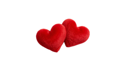 Two plush red hearts on white background, a symbol of love and affection for Valentine's Day or romantic moments