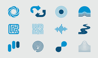 Fototapeta premium Collection of Blue Abstract Graphic Design Elements.