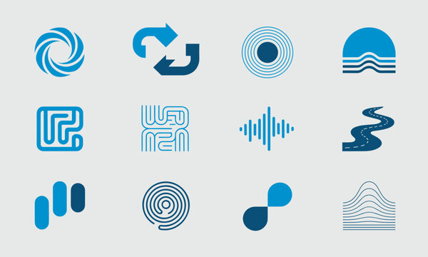 Collection of Blue Abstract Graphic Design Elements.