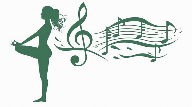 Health sports promotion illustration poster, flexible yoga exercises burning fighting lose weight, green music notes, music festival concert