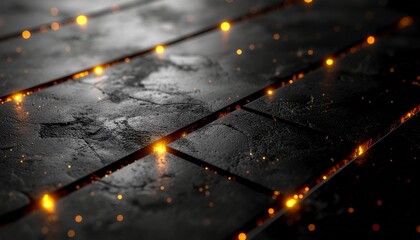 3D composition Black friday background, black textured surface with glowing golden light streaks, copy space for text or product placement