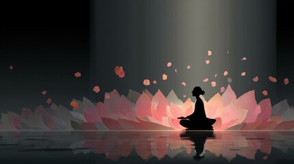 Peaceful Meditation Silhouette with Lotus Flower Background