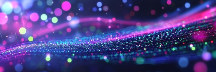 Abstract representation of binary data illuminated by dots and lines.
