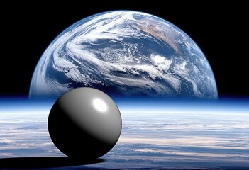 Rendered Sphere in Focus with Earth in the Distant Background