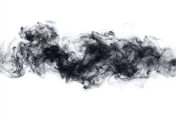 Dramatic contrast of black smoke swirling on a white surface.
